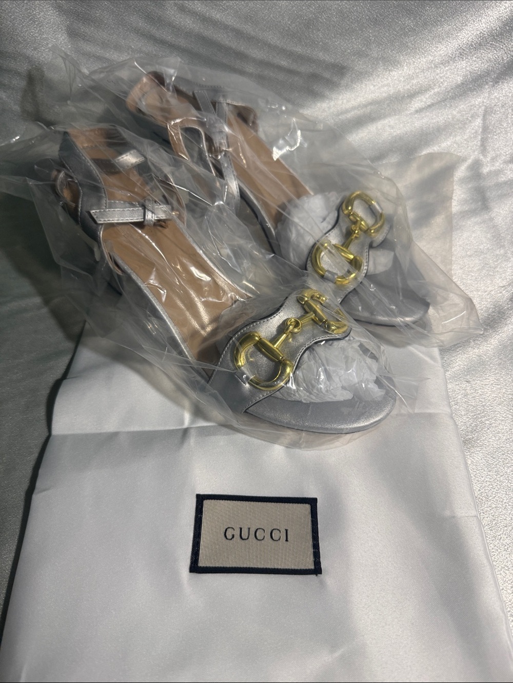 Gucci Silver Leather Slingback Heels with Gold Horsebit🔥New! Size: 40 eur! - Picture 12 of 13